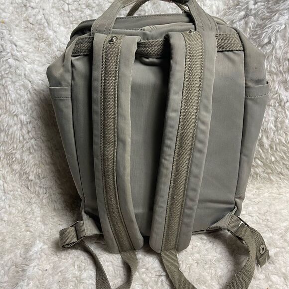 Himawari Laptop backpack Gray canvas tan faux leather straps . - Picture 2 of 10